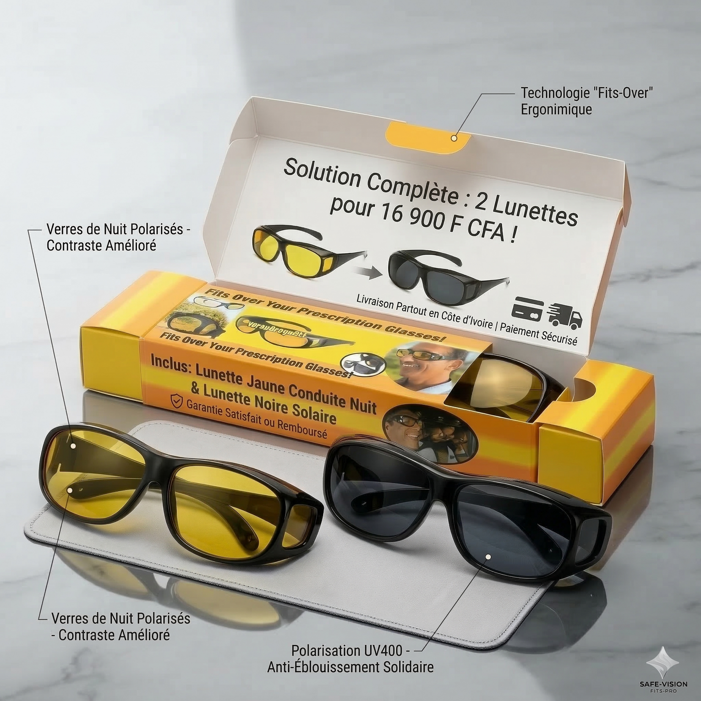 Lunettes Anti-Éblouissement —Conduisez Serein la Nuit en CI