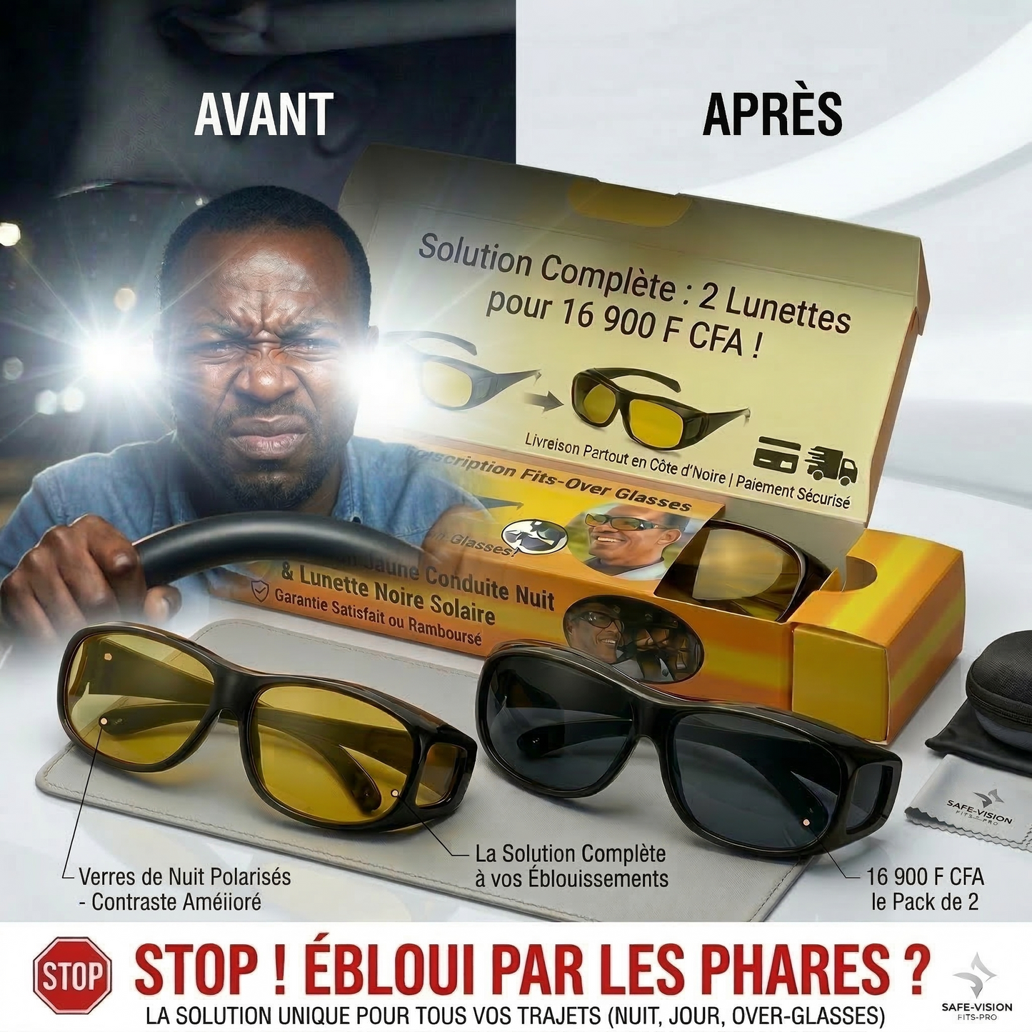 Lunettes Anti-Éblouissement —Conduisez Serein la Nuit en CI